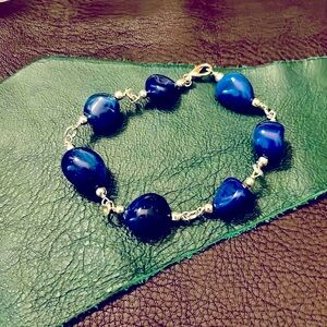 Silver Blue Striped Agate Bracelet